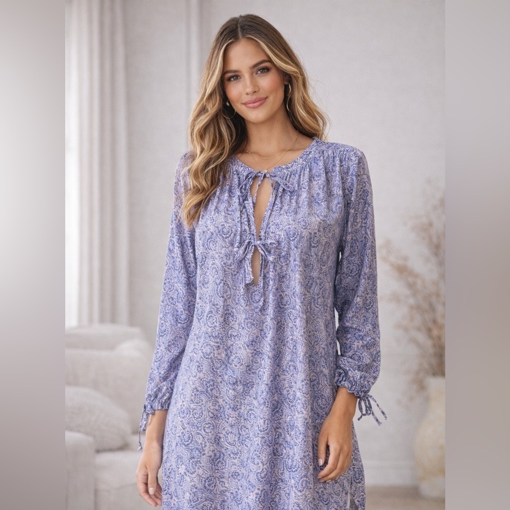 J.Crew Periwinkle blue purple Paisley Cotton Tunic Cover-Up Dress | Size Large